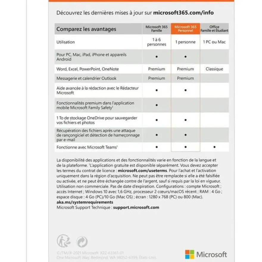 Microsoft 365 Personnel - Code d'activation envoyé par email valable pour 1 appareil pendant 1 an