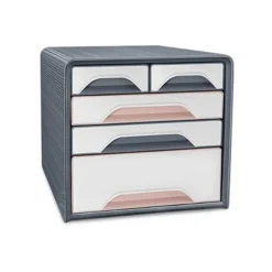 Mineral by CEP - Bloc de classement à tiroirs - 5 tiroirs - pour documents - pour 240 x 320 mm - blanc, rose poudré, gris orage
