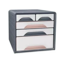 Mineral by CEP - Bloc de classement à tiroirs - 5 tiroirs - pour documents - pour 240 x 320 mm - blanc, rose poudré, gris orage