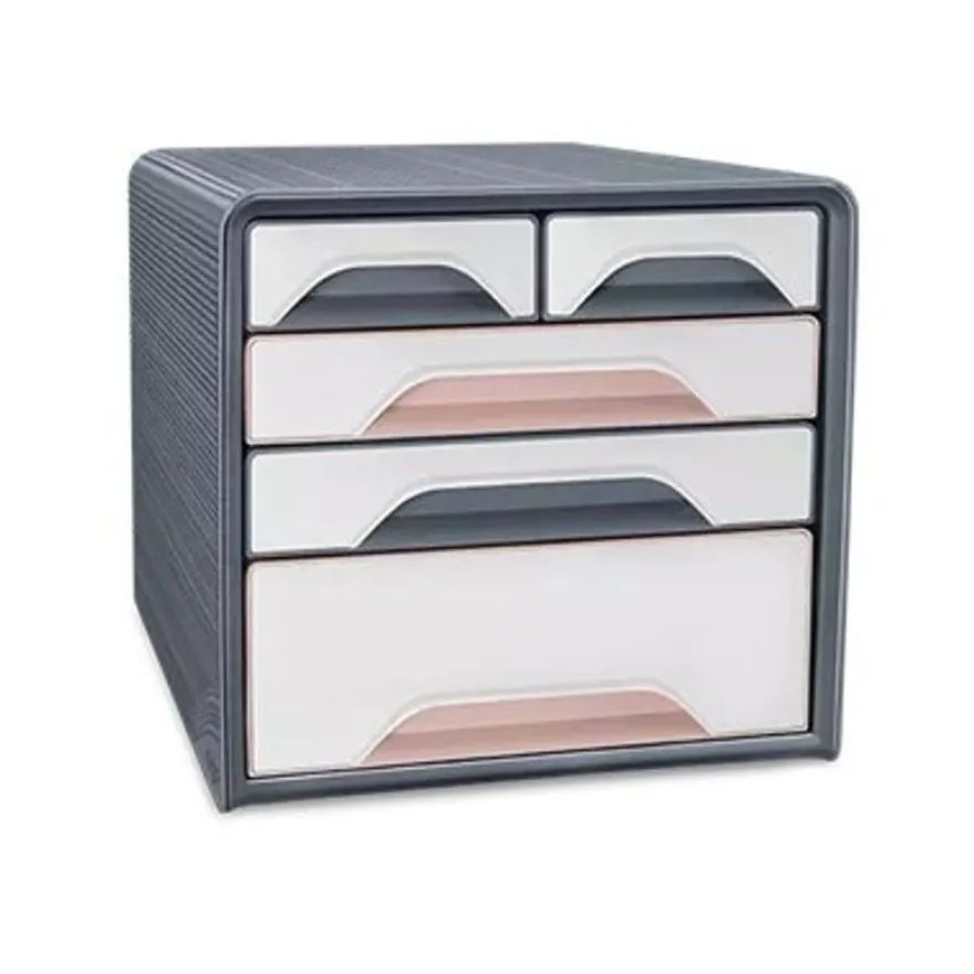 Mineral by CEP - Bloc de classement à tiroirs - 5 tiroirs - pour documents - pour 240 x 320 mm - blanc, rose poudré, gris orage