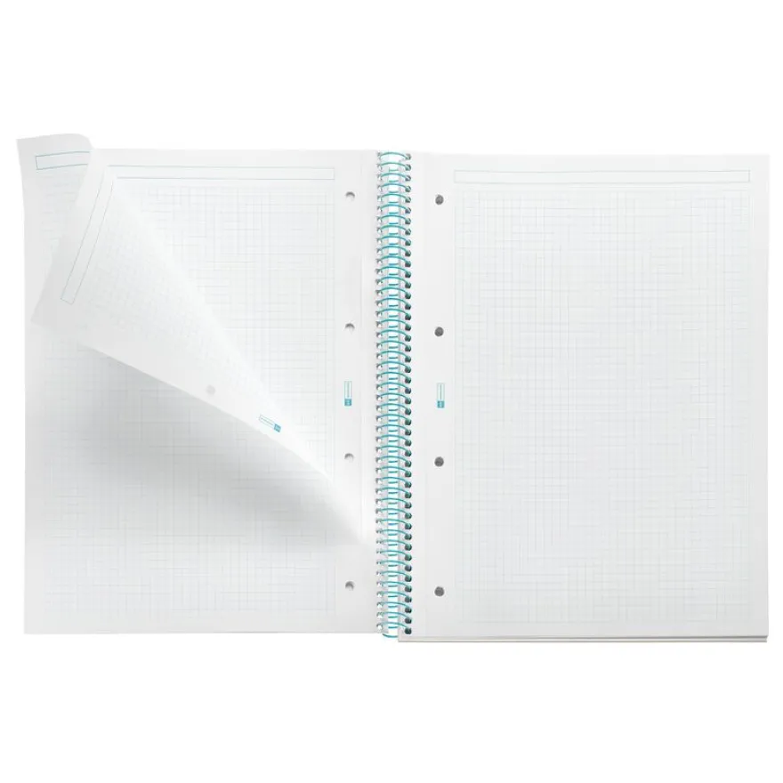 Miquelrius Notebook Between the lines - Cahier à spirale - A4 - 80 feuilles - petits carreaux (5x5 mm) - celeste