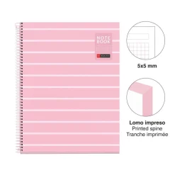 Miquelrius Notebook Between the lines - Cahier à spirale - A4 - 80 feuilles - petits carreaux (5x5 mm) - rose