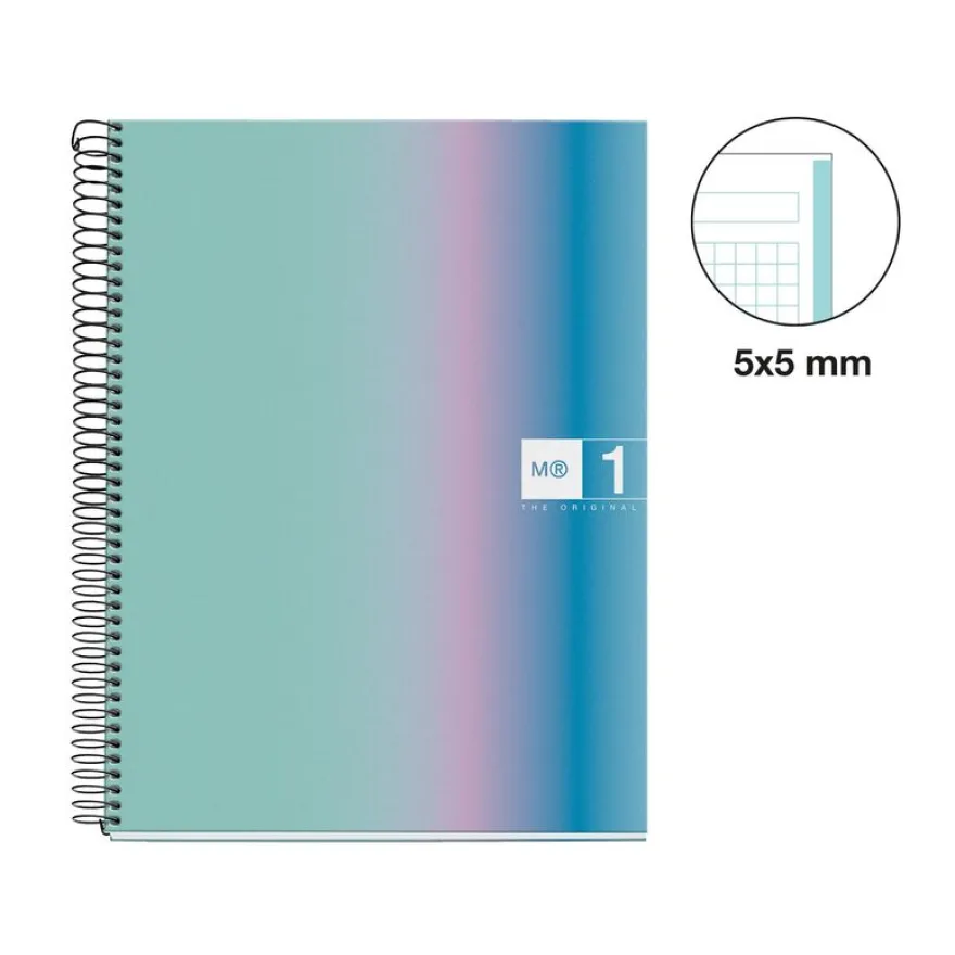 Miquelrius Notebook design Aurora - Cahier à spirale - A5 - 80 feuilles - petits carreaux (5x5 mm) - santorini