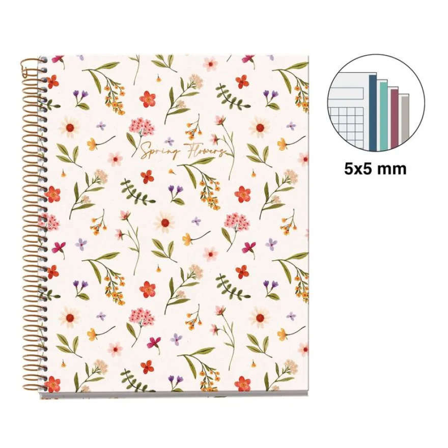 Miquelrius Notebook design Lifestyle - Cahier à spirale - A5 - 100 feuilles - petits carreaux (5x5 mm) - spring crème