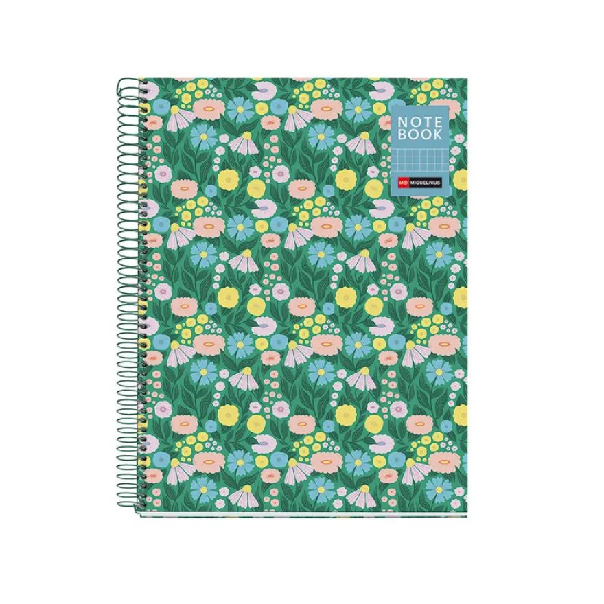 Miquelrius Notebook design Natura - Cahier à spirale - A5 - 80 feuilles - petits carreaux (5x5 mm) - fleur