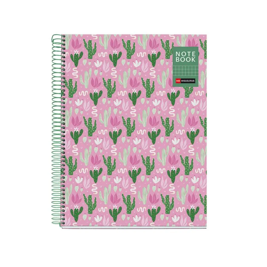Miquelrius Notebook design Natura - Cahier à spirale - A5 - 80 feuilles - petits carreaux (5x5 mm) - cactus