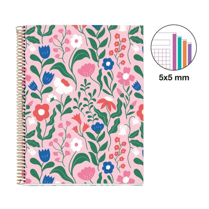 Miquelrius Notebook design Lifestyle - Cahier à spirale - A4 - 100 feuilles - petits carreaux (5x5 mm) - tropical foodie