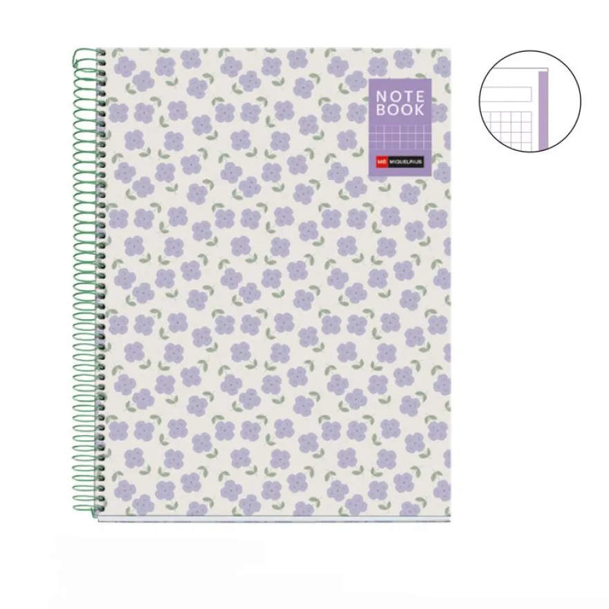 Miquelrius Notebook design Natura - Cahier à spirale - A5 - 80 feuilles - petits carreaux (5x5 mm) - violet