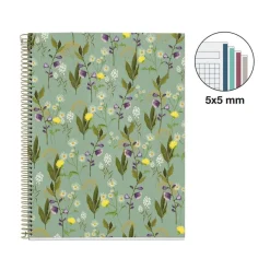 Miquelrius Notebook design Lifestyle - Cahier à spirale - A4 - 100 feuilles - petits carreaux (5x5 mm) - garden vert
