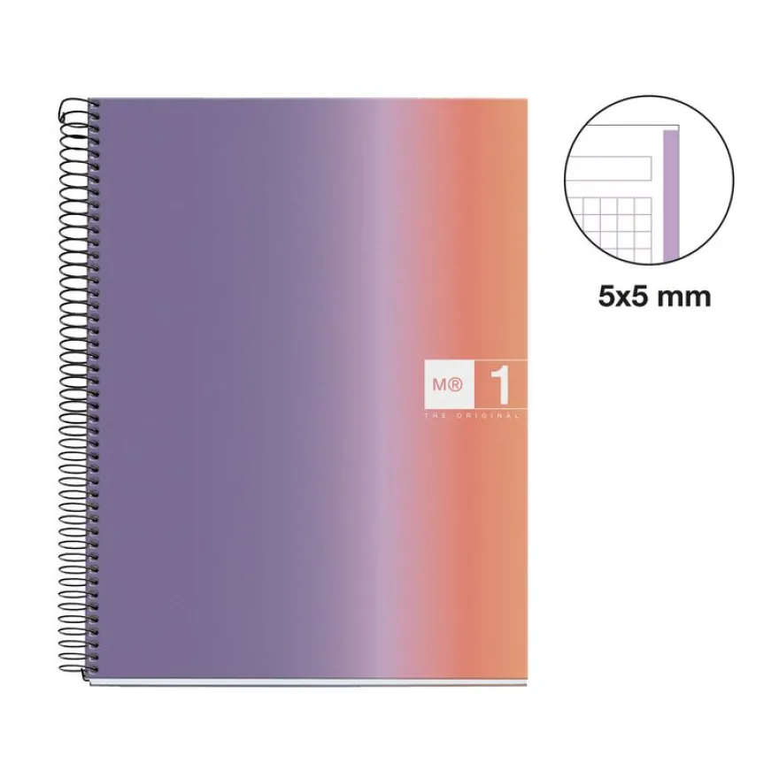 Miquelrius Notebook design Aurora - Cahier à spirale - A5 - 80 feuilles - petits carreaux (5x5 mm) - provence