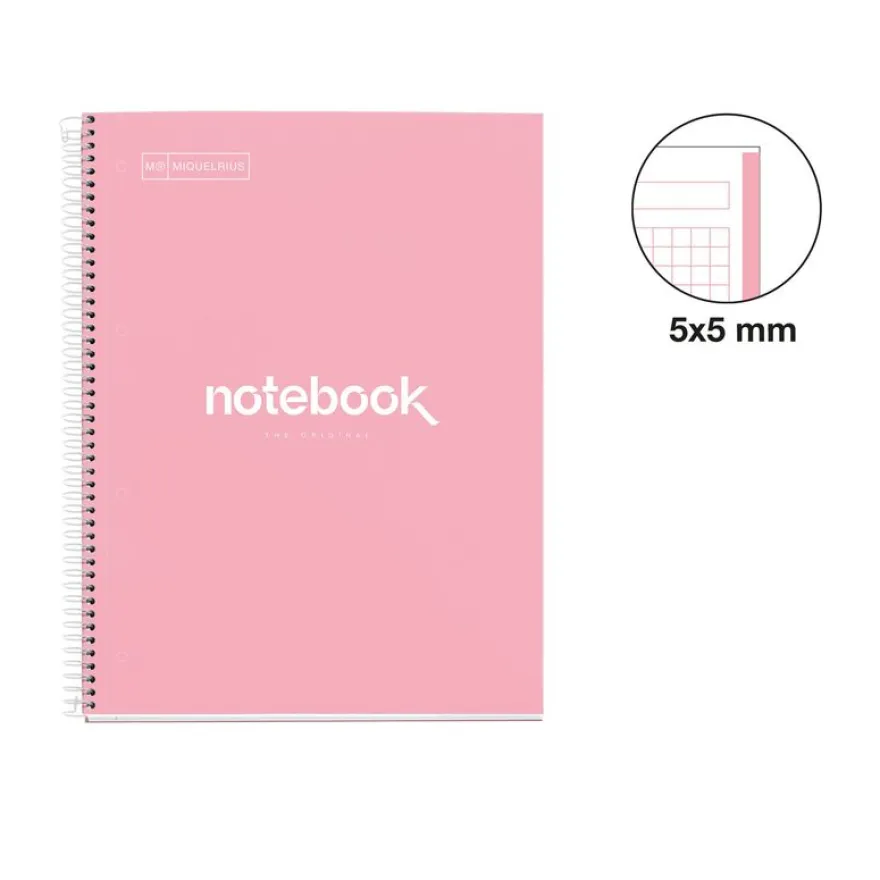 Miquelrius Notebook Emotions - Cahier à spirale - A5 - 80 feuilles - petits carreaux (5x5 mm) - rose