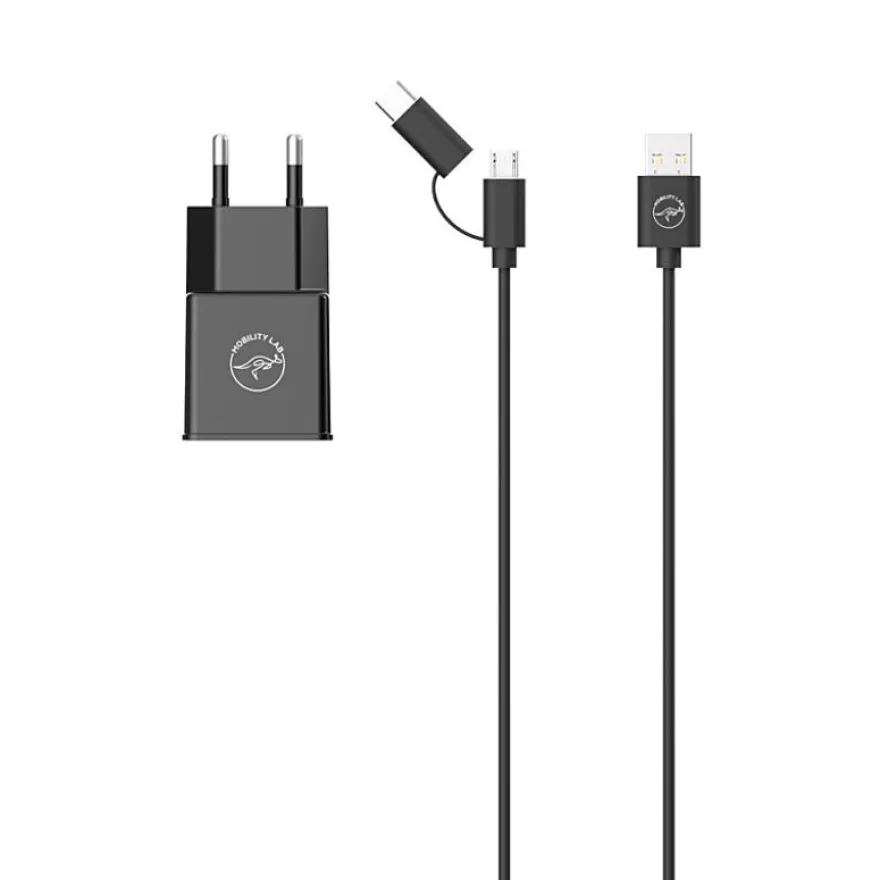 Mobility Lab - Adaptateur secteur - 2 connecteurs de sortie (USB) - sur le câble : Micro-USB - noir