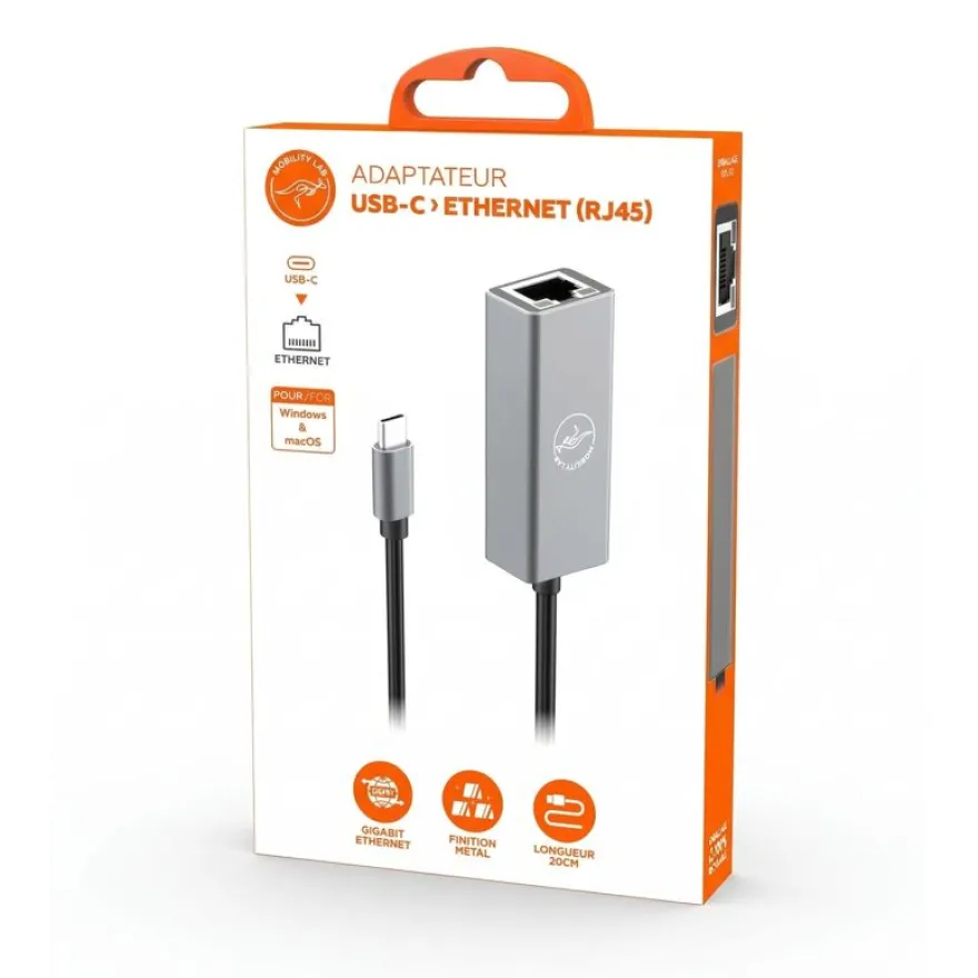 Mobility Lab - Adaptateur USB-C vers RJ45 - gris