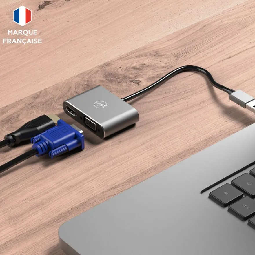 Mobility Lab - Adaptateur USB vers HDMI/VGA - gris