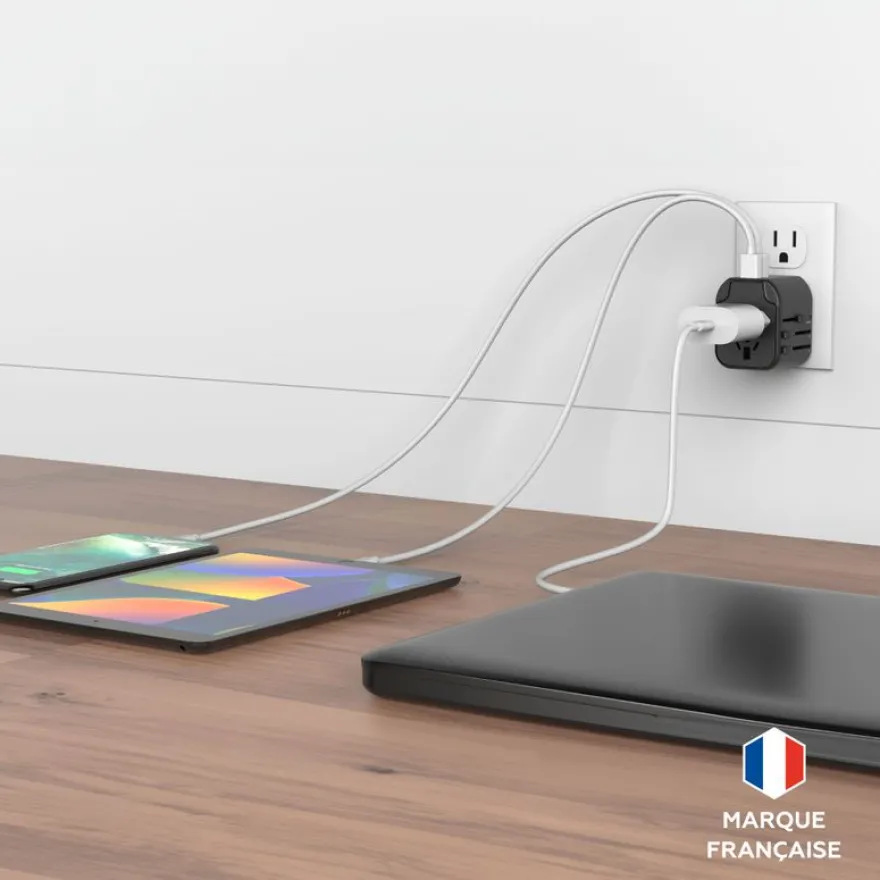 Mobility Lab - Adaptateur de voyage universel - 2 USB+ USB-C - noir
