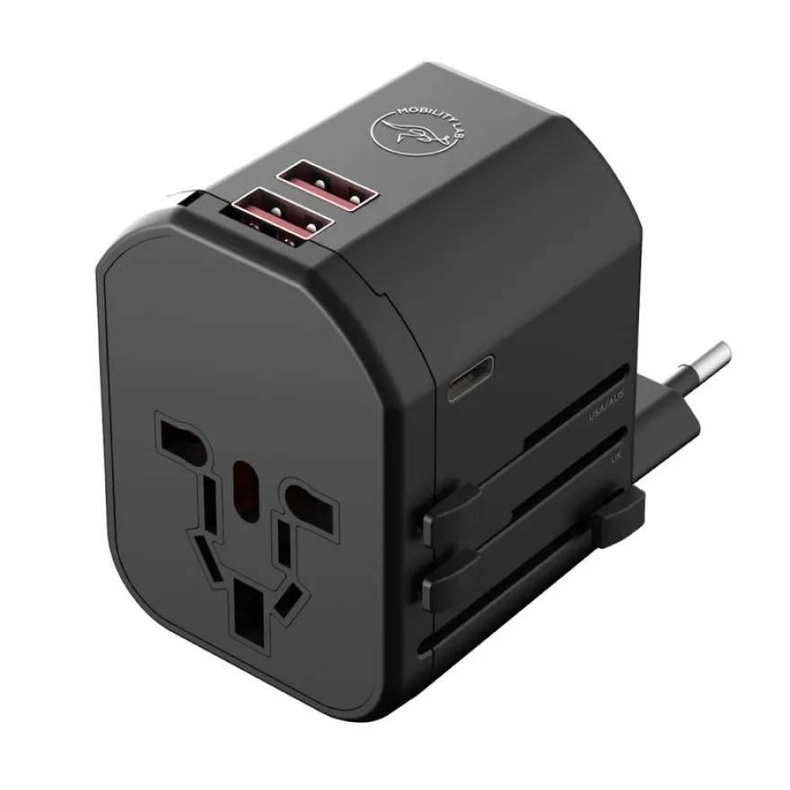 Mobility Lab - Adaptateur de voyage universel - 2 USB+ USB-C - noir