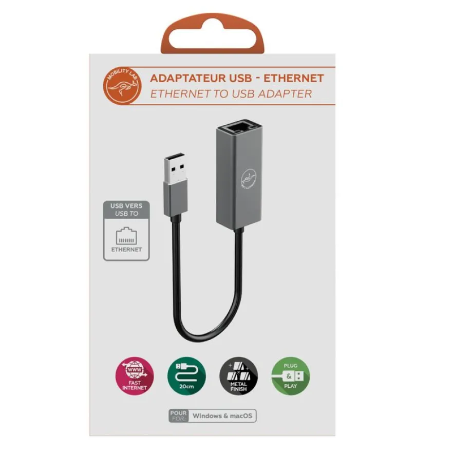 Mobility Lab - Adaptateur USB vers RJ45 - gris