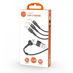 Mobility Lab - Câble 3 en 2 – USB-C, Lightning et micro USB - 1M - noir