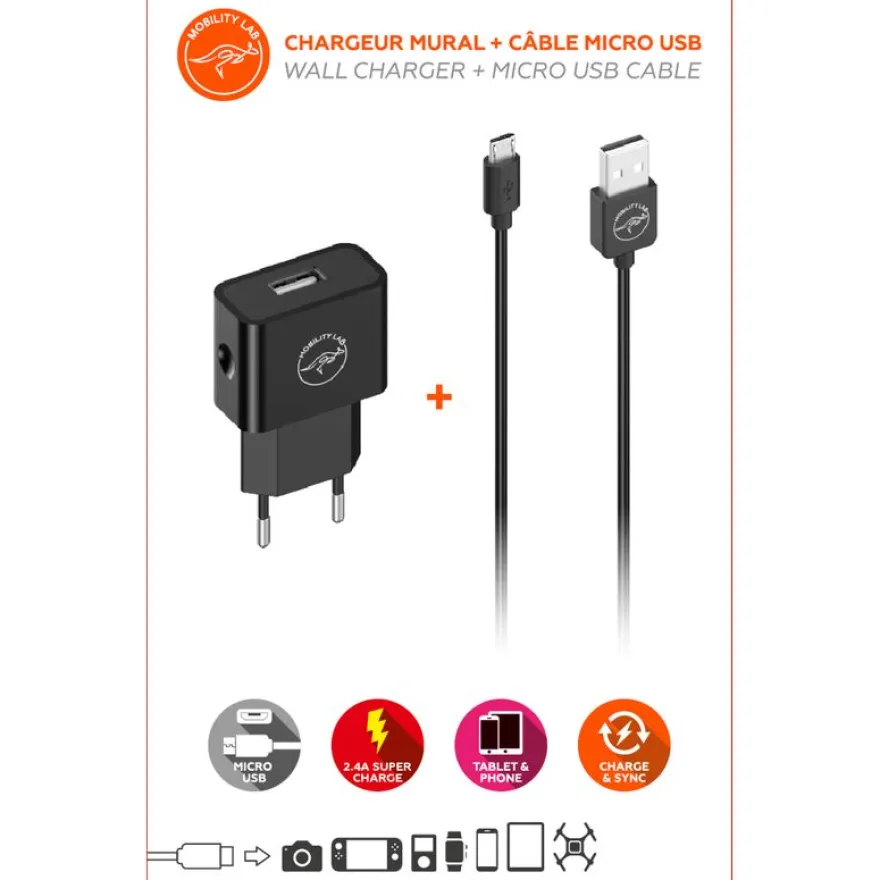Mobility Lab - Chargeur + câble micro-USB/USB-A - noir