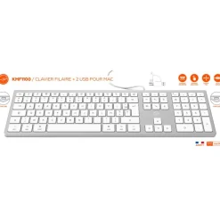 Mobility Lab - Clavier filaire DESIGN pour Mac + 2 HUB USB intégré - Azerty - blanc argenté
