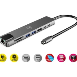 Mobility Lab - Hub Adaptateur USB-C 8-en 1 - 100W - gris sideral