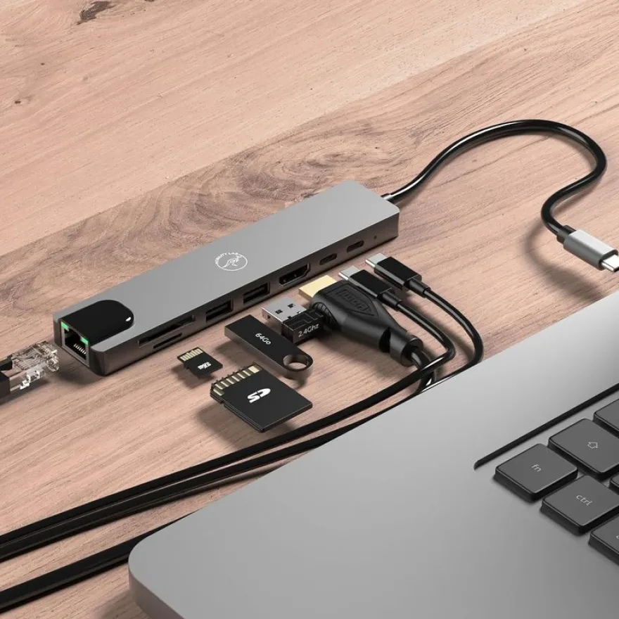 Mobility Lab - Hub Adaptateur USB-C 8-en 1 - 100W - gris sideral