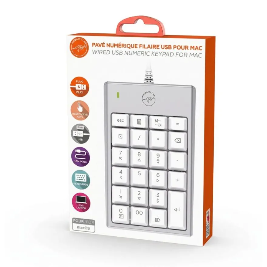 Mobility Lab - Pavé numérique filaire pour Mac - blanc argenté