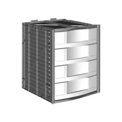 Module 4 tiroirs pour armoire à rideaux - hauteur 100 mm - gris
