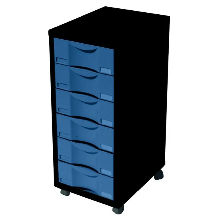 Module de bureau - 6 tiroirs - 71x30x39 - noir et bleu