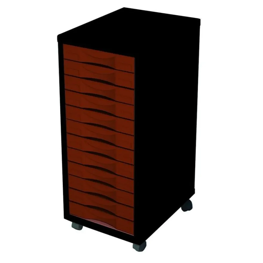 Module de bureau - 12 tiroirs - 71x30x39 - noir et rouge