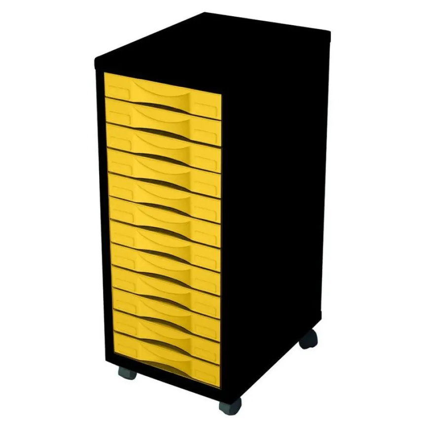Module de bureau - 12 tiroirs - 71x30x39 - noir et jaune
