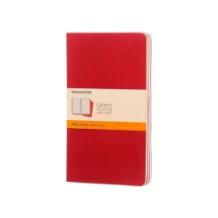 Moleskine Cahier - Journal - reliure cousue - large - 130 x 210 mm - papier ivoire - ligné - couverture rouge canneberge - carton (pack de 3)