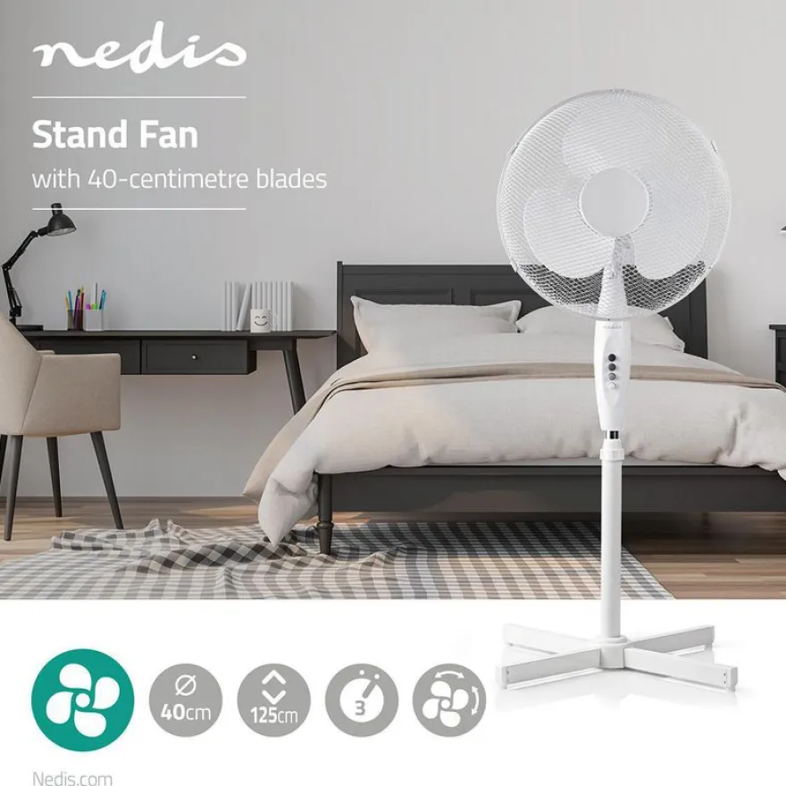 Nedis - Ventilateur sur Pied - 40 cm - 3 vitesses - blanc