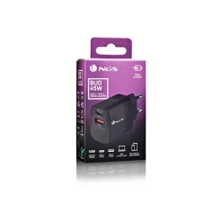NGS - Chargeur secteur - Ultra Rapide - 45 Watt - 2 connecteurs de sortie (USB-C, USB-A) - noir