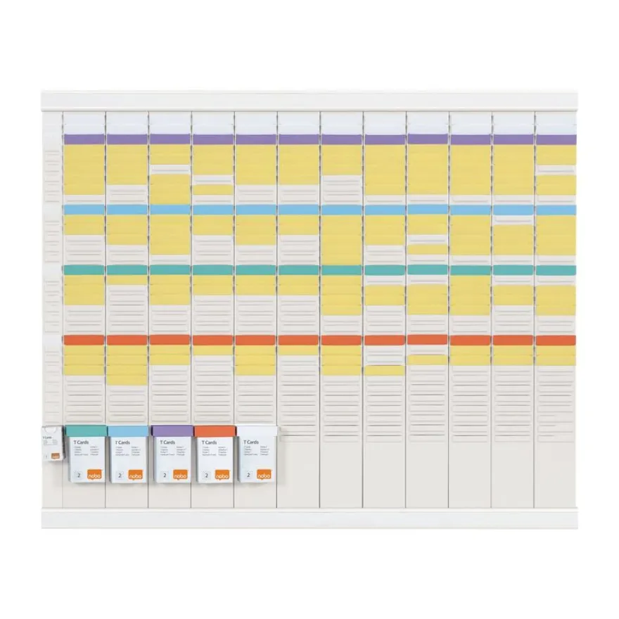 Nobo - Planning annuel à fiches T - 12 colonnes indice 2 - 80 x 66 cm - blanc