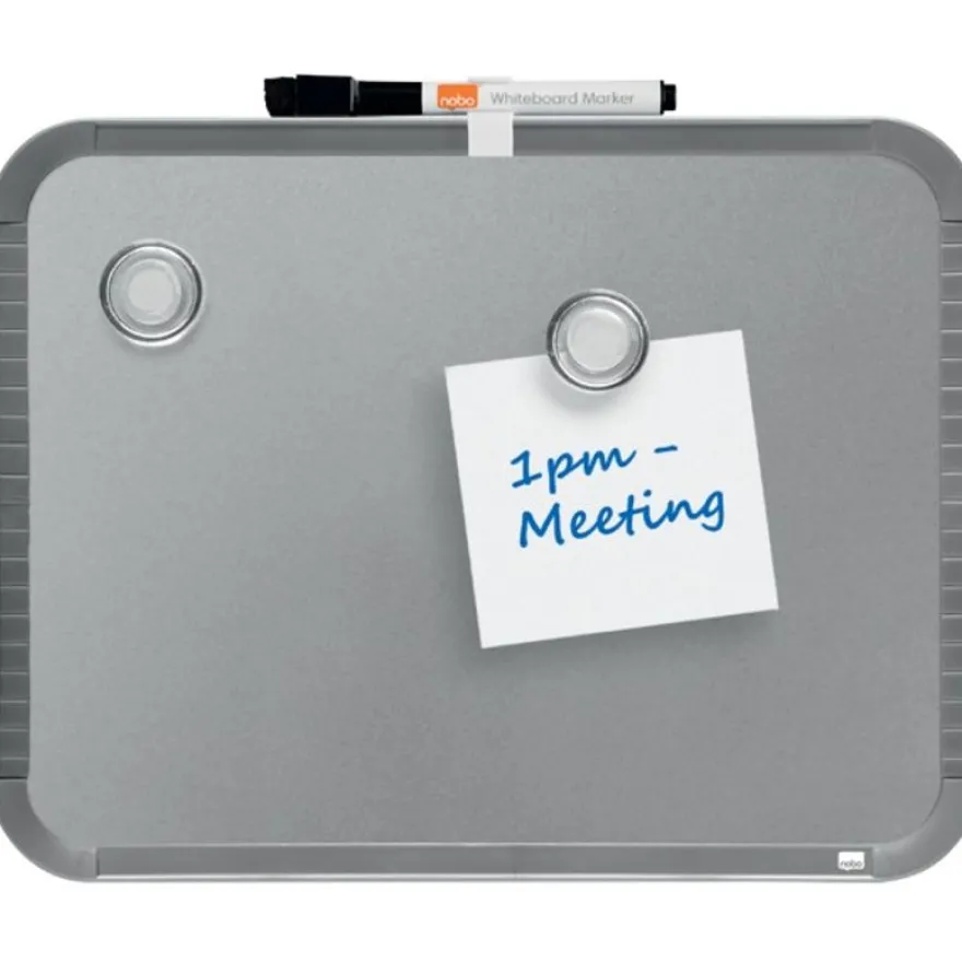 Nobo - Tableau blanc Slimline en acier laqué - 22 x 28 cm - magnétique - cadre gris