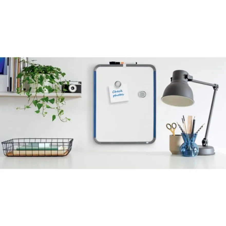 Nobo - Tableau blanc Slimline en acier laqué - 28 x 36 cm - magnétique - cadre gris
