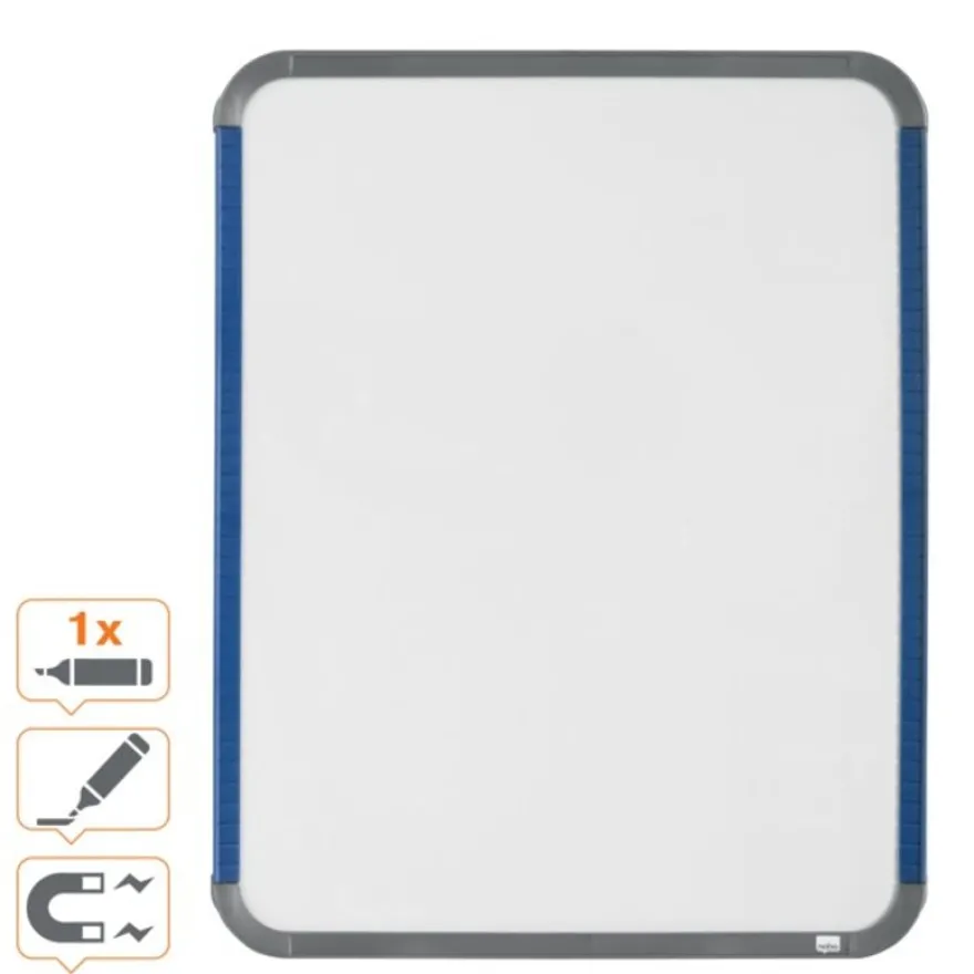 Nobo - Tableau blanc Slimline en acier laqué - 28 x 36 cm - magnétique - cadre gris