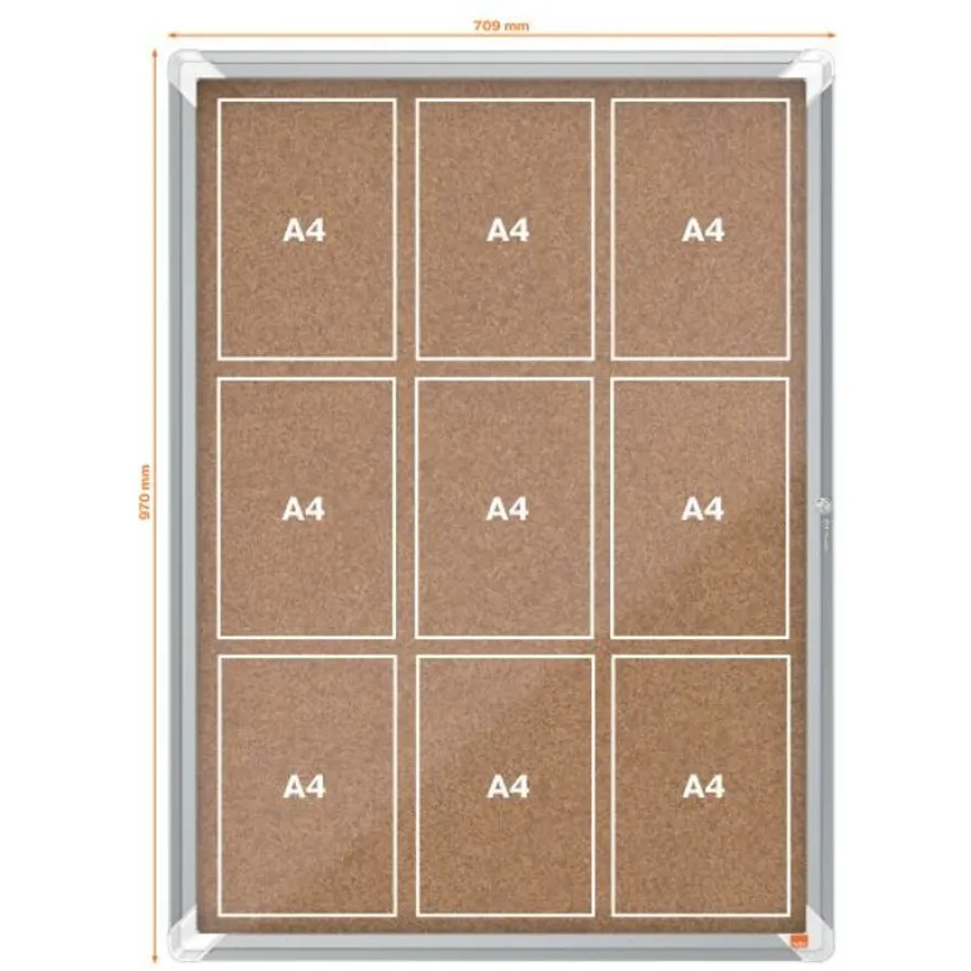 Nobo - Vitrine d'affichage - 9 feuilles A4 - surface liege - porte battante - 70,8 x 96,9 x 4,3 cm