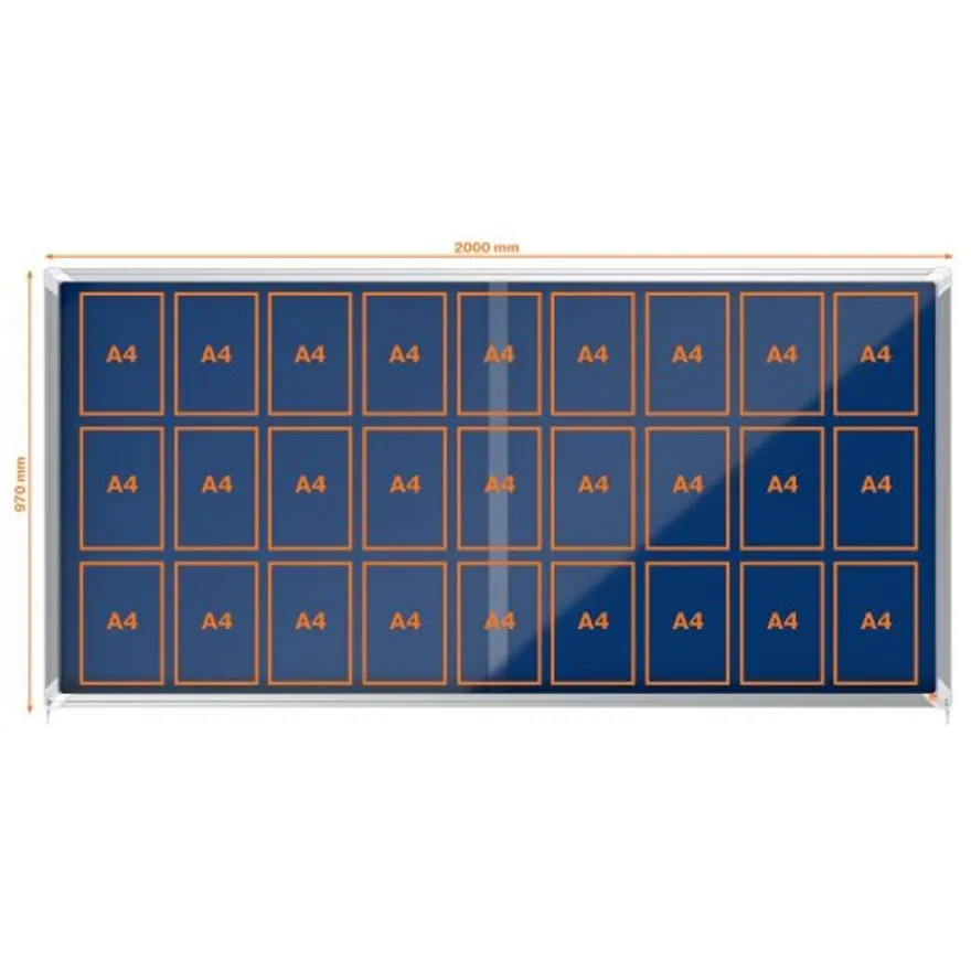 Nobo - Vitrine d'affichage - 27 feuilles A4 - surface en feutre bleu - porte coulissante - 199,7 x 96,7 x 6,3 cm