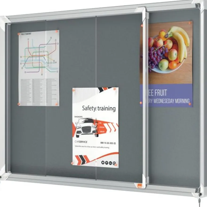 Nobo - Vitrine d'affichage - 8 feuilles A4 - surface en feutre gris - porte coulissante - 92,2 x 66,5 x 6,3 cm