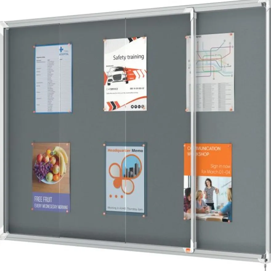 Nobo - Vitrine d'affichage - 18 feuilles A4 - surface en feutre gris - porte coulissante - 135,2 x 96,7 x 6,3 cm