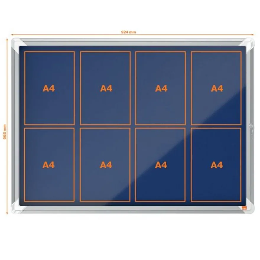 Nobo - Vitrine d'affichage - 8 feuilles A4 - surface en feutre bleu - porte battante - 92,3 x 66,7 x 4,3 cm