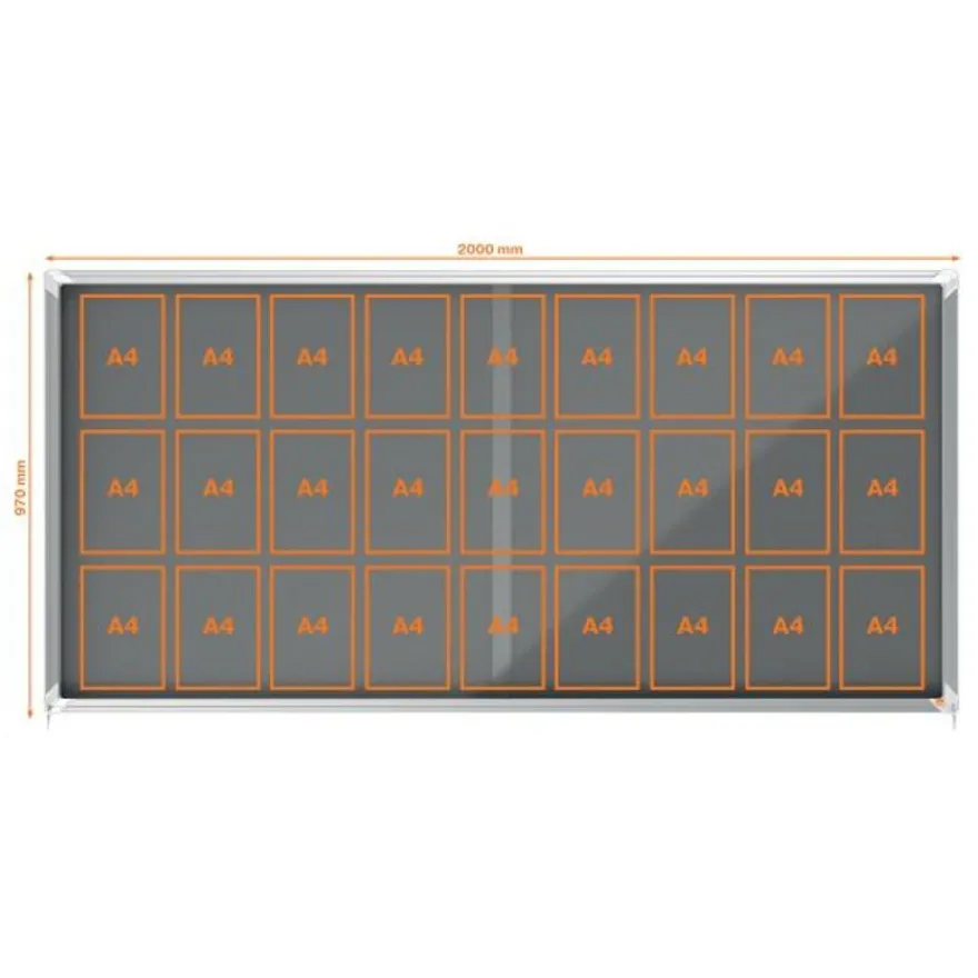 Nobo - Vitrine d'affichage - 27 feuilles A4 - surface en feutre gris - porte coulissante - 199,7 x 96,7 x 6,3 cm