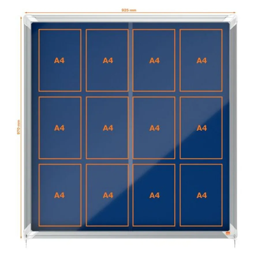 Nobo - Vitrine d'affichage - 12 feuilles A4 - surface en feutre bleu - porte coulissante - 92,2 x 96,7 x 6,3 cm