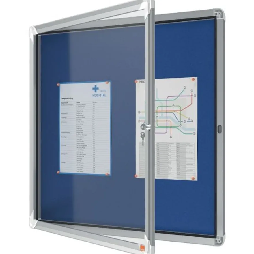 Nobo - Vitrine d'affichage - 6 feuilles A4 - surface en feutre bleu - porte battante - 70,8 x 66,7 x 4,3 cm