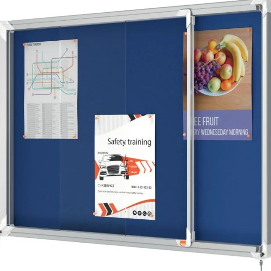 Nobo - Vitrine d'affichage - 8 feuilles A4 - surface en feutre bleu - porte coulissante - 92,2 x 66,5 x 6,3 cm