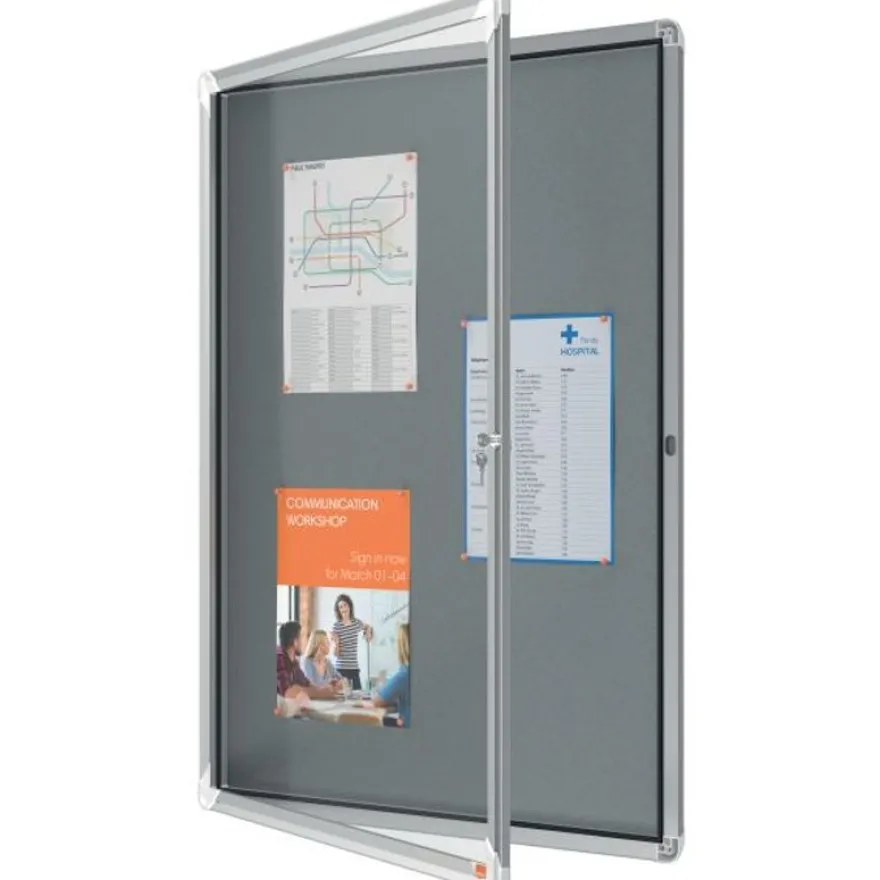 Nobo - Vitrine d'affichage - 9 feuilles A4 - surface en feutre gris - porte battante - 70,8 x 96,9 x 4,3 cm