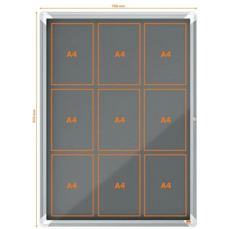 Nobo - Vitrine d'affichage - 9 feuilles A4 - surface en feutre gris - porte battante - 70,8 x 96,9 x 4,3 cm