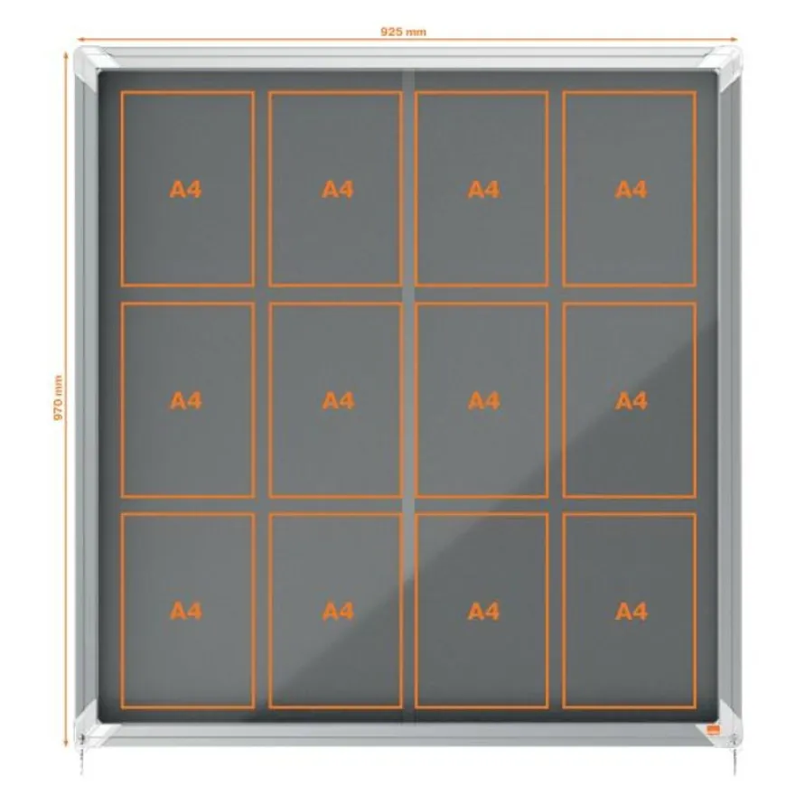 Nobo - Vitrine d'affichage - 12 feuilles A4 - surface en feutre gris - porte coulissante - 92,2 x 96,7 x 6,3 cm